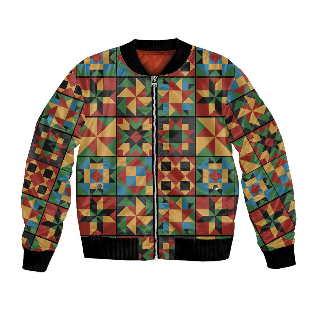 African American Quilt Inspired Bomber Jacket Freedom Quilt Symbolic Patchwork