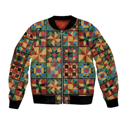 African American Quilt Inspired Bomber Jacket Freedom Quilt Symbolic Patchwork