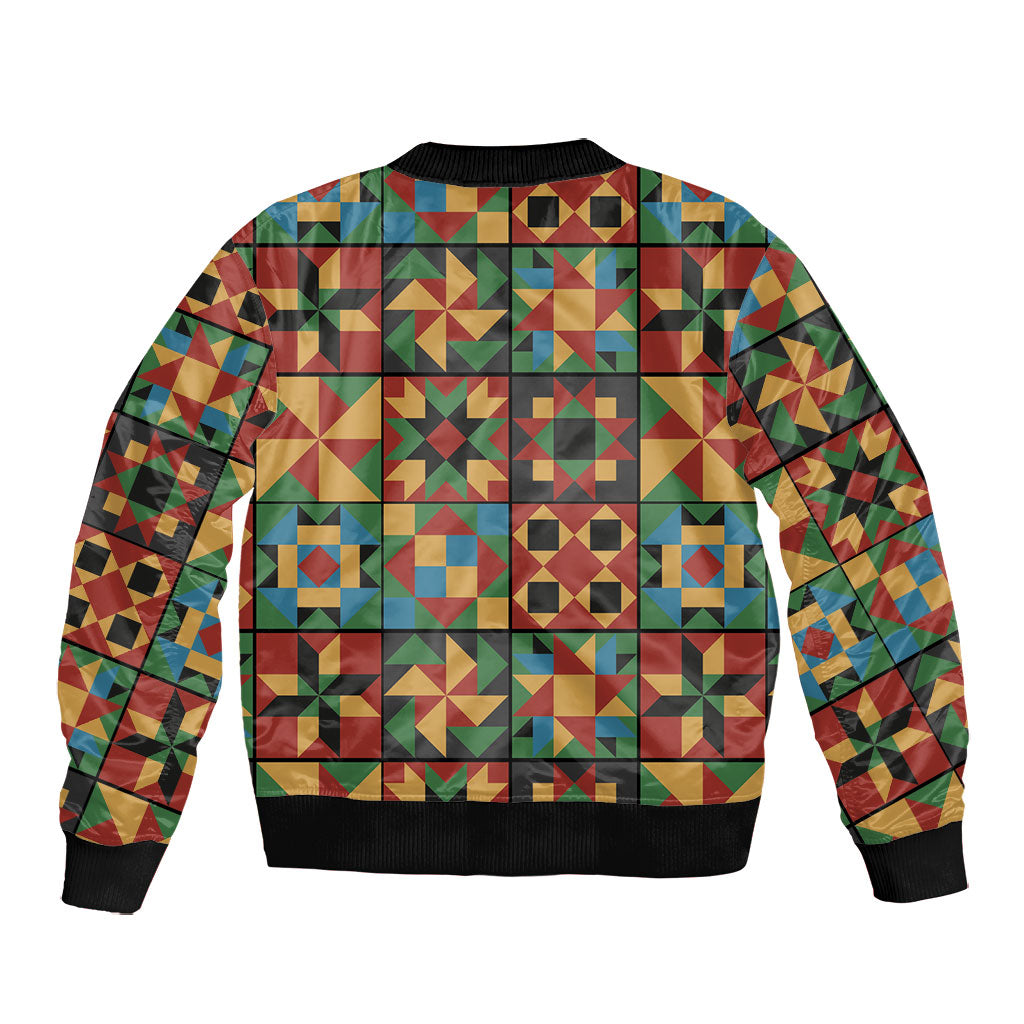 African American Quilt Inspired Bomber Jacket Freedom Quilt Symbolic Patchwork