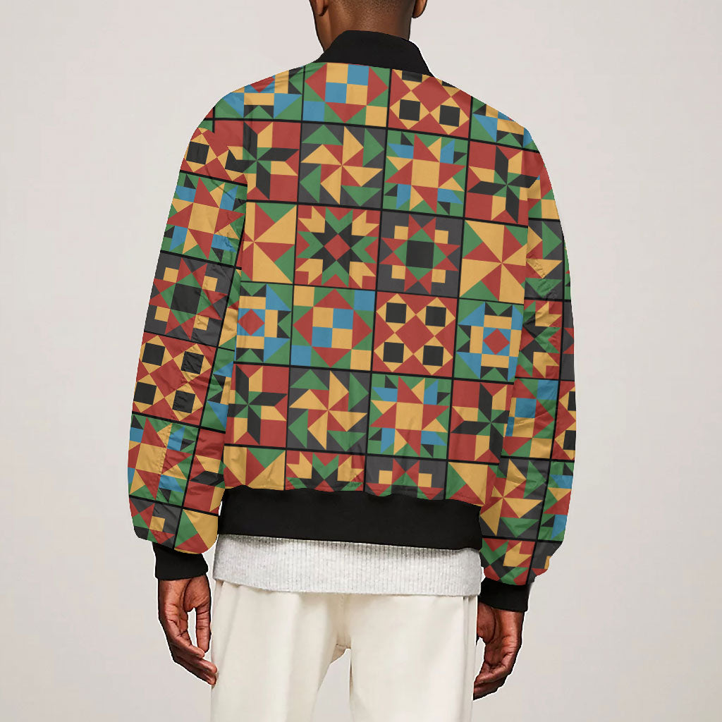 African American Quilt Inspired Bomber Jacket Freedom Quilt Symbolic Patchwork