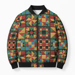 African American Quilt Inspired Bomber Puffer Jacket Freedom Quilt Symbolic Patchwork