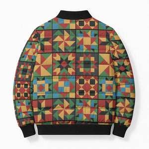 African American Quilt Inspired Bomber Puffer Jacket Freedom Quilt Symbolic Patchwork