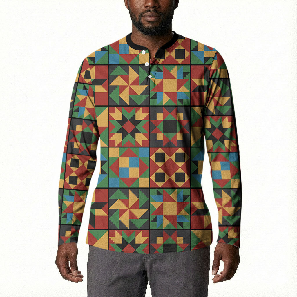 African American Quilt Inspired Button Sweatshirt Freedom Quilt Symbolic Patchwork