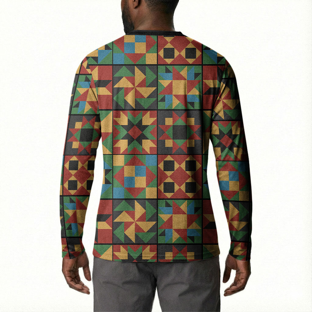 African American Quilt Inspired Button Sweatshirt Freedom Quilt Symbolic Patchwork
