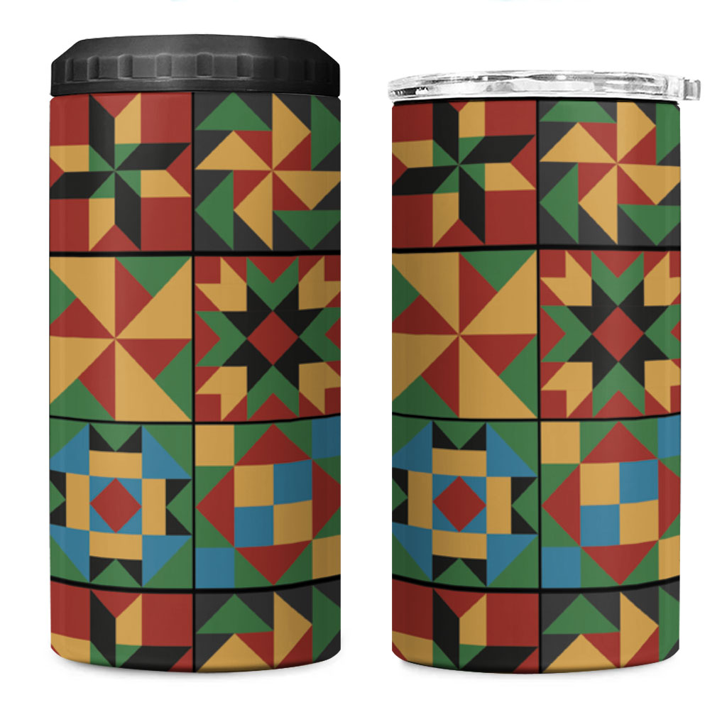 African American Quilt Inspired 4 in 1 Can Cooler Tumbler Freedom Quilt Symbolic Patchwork