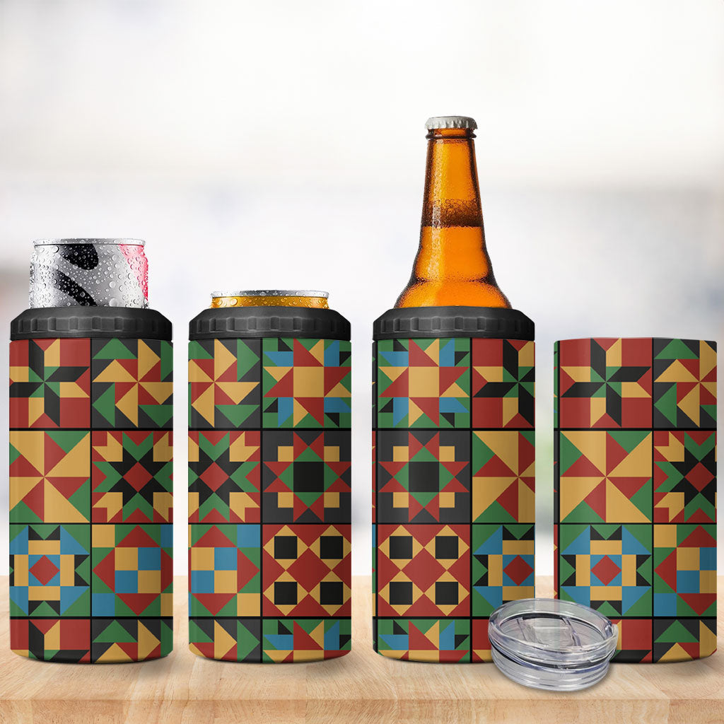 African American Quilt Inspired 4 in 1 Can Cooler Tumbler Freedom Quilt Symbolic Patchwork