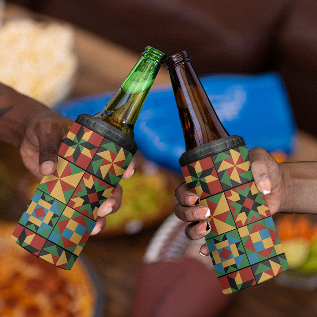 African American Quilt Inspired 4 in 1 Can Cooler Tumbler Freedom Quilt Symbolic Patchwork