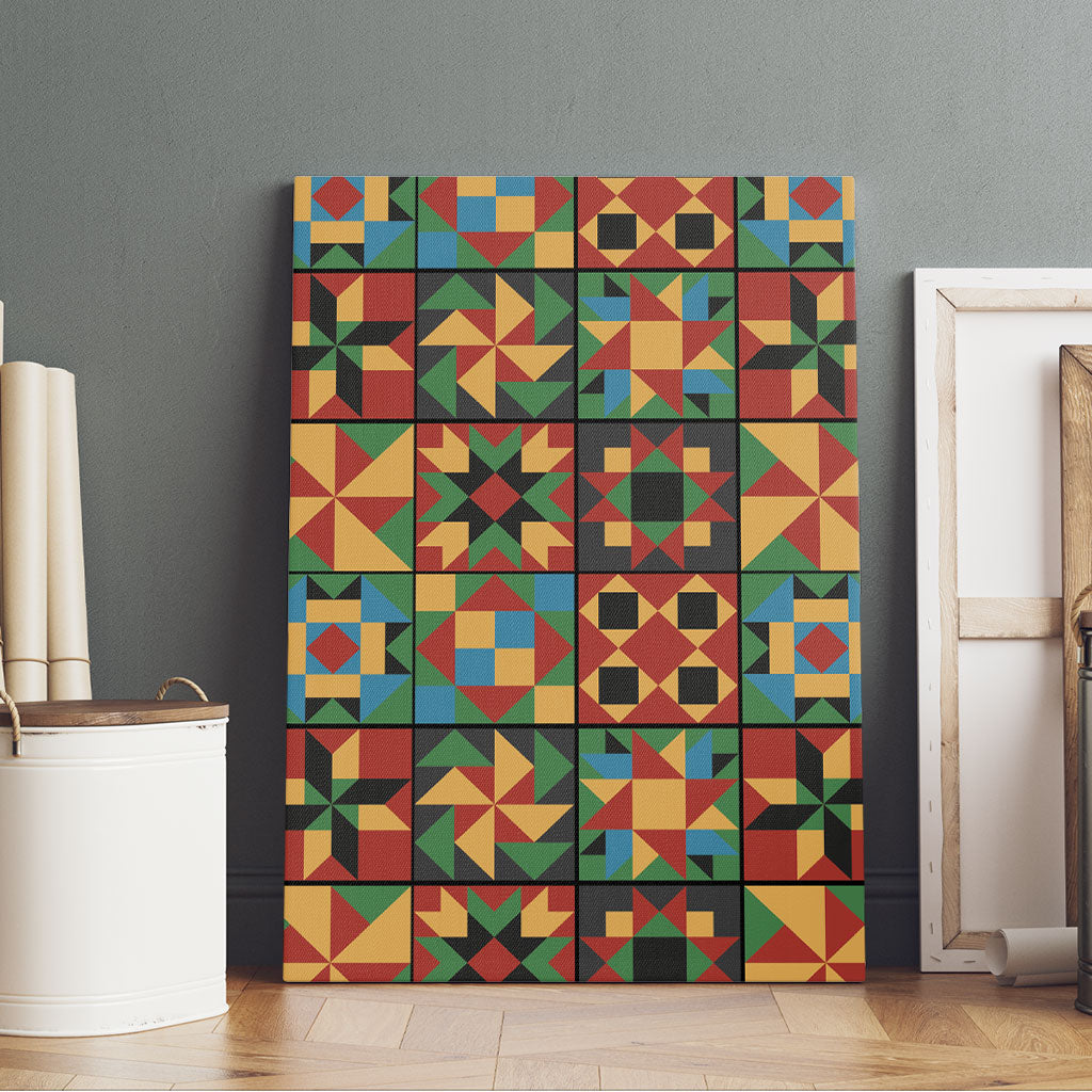 African American Quilt Inspired Canvas Wall Art Freedom Quilt Symbolic Patchwork