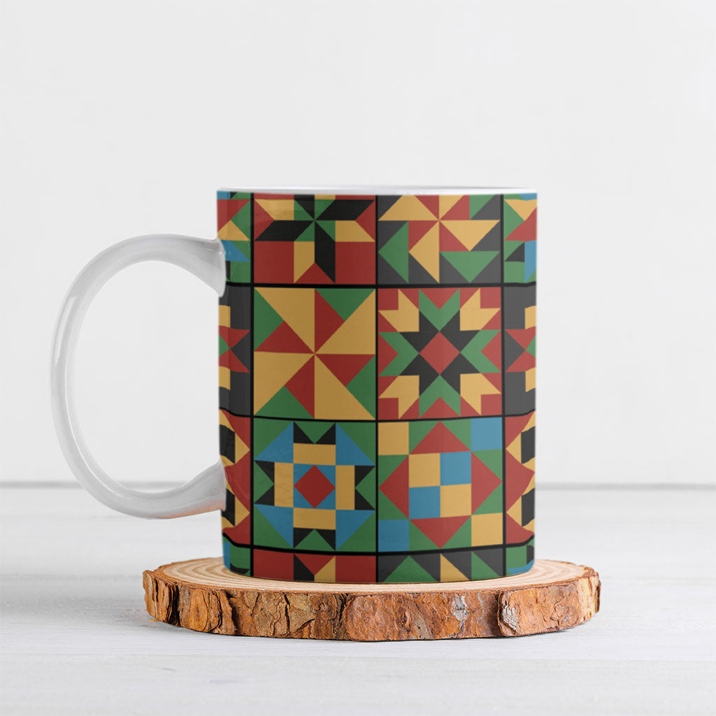 African American Quilt Inspired Ceramic Mug Freedom Quilt Symbolic Patchwork