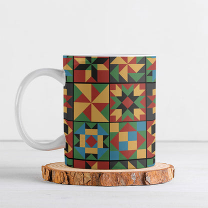 African American Quilt Inspired Ceramic Mug Freedom Quilt Symbolic Patchwork