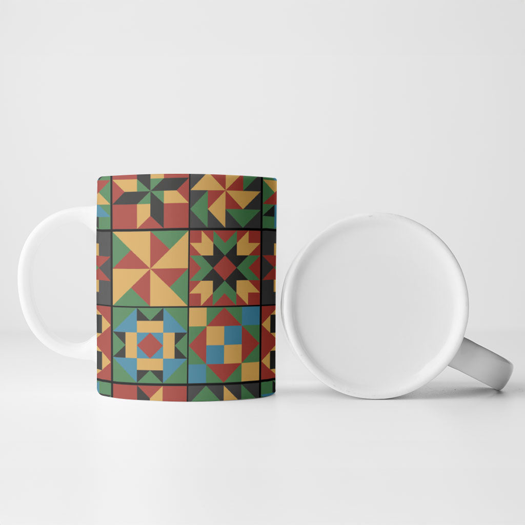 African American Quilt Inspired Ceramic Mug Freedom Quilt Symbolic Patchwork