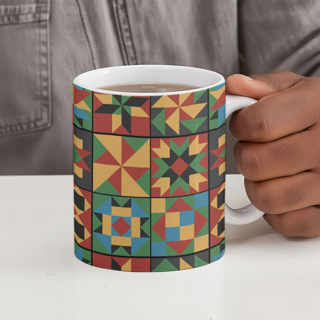 African American Quilt Inspired Ceramic Mug Freedom Quilt Symbolic Patchwork