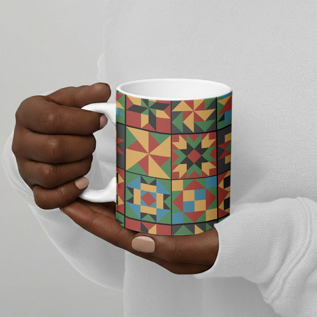 African American Quilt Inspired Ceramic Mug Freedom Quilt Symbolic Patchwork