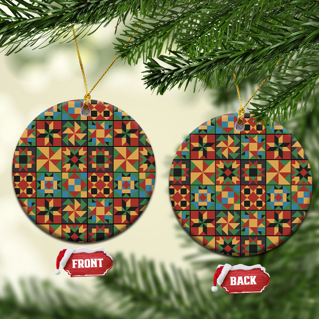 African American Quilt Inspired Ceramic Ornament Freedom Quilt Symbolic Patchwork