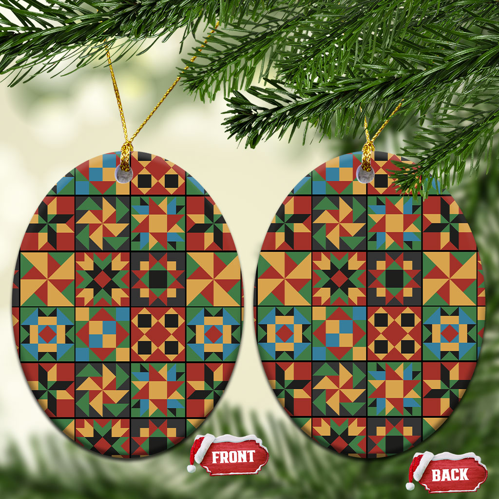 African American Quilt Inspired Ceramic Ornament Freedom Quilt Symbolic Patchwork