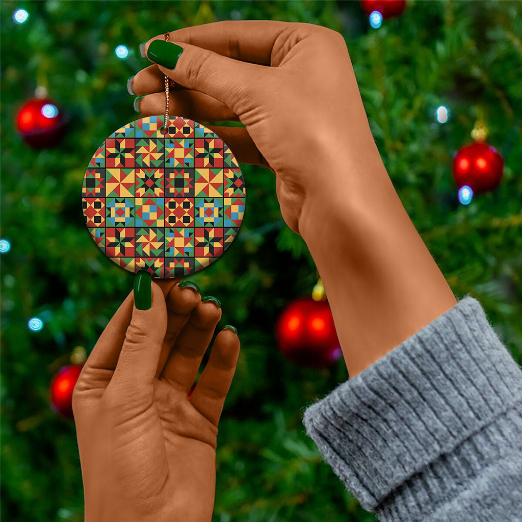African American Quilt Inspired Ceramic Ornament Freedom Quilt Symbolic Patchwork