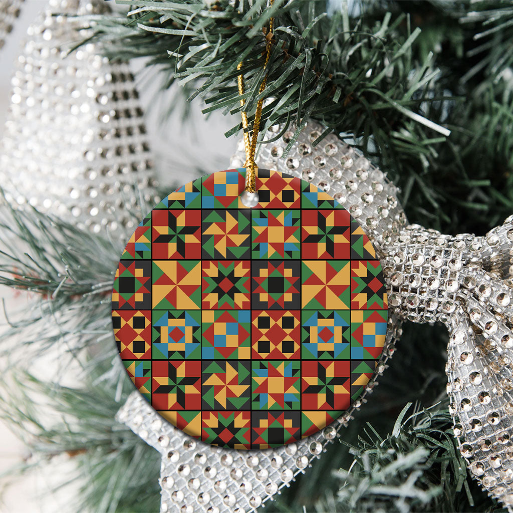 African American Quilt Inspired Ceramic Ornament Freedom Quilt Symbolic Patchwork