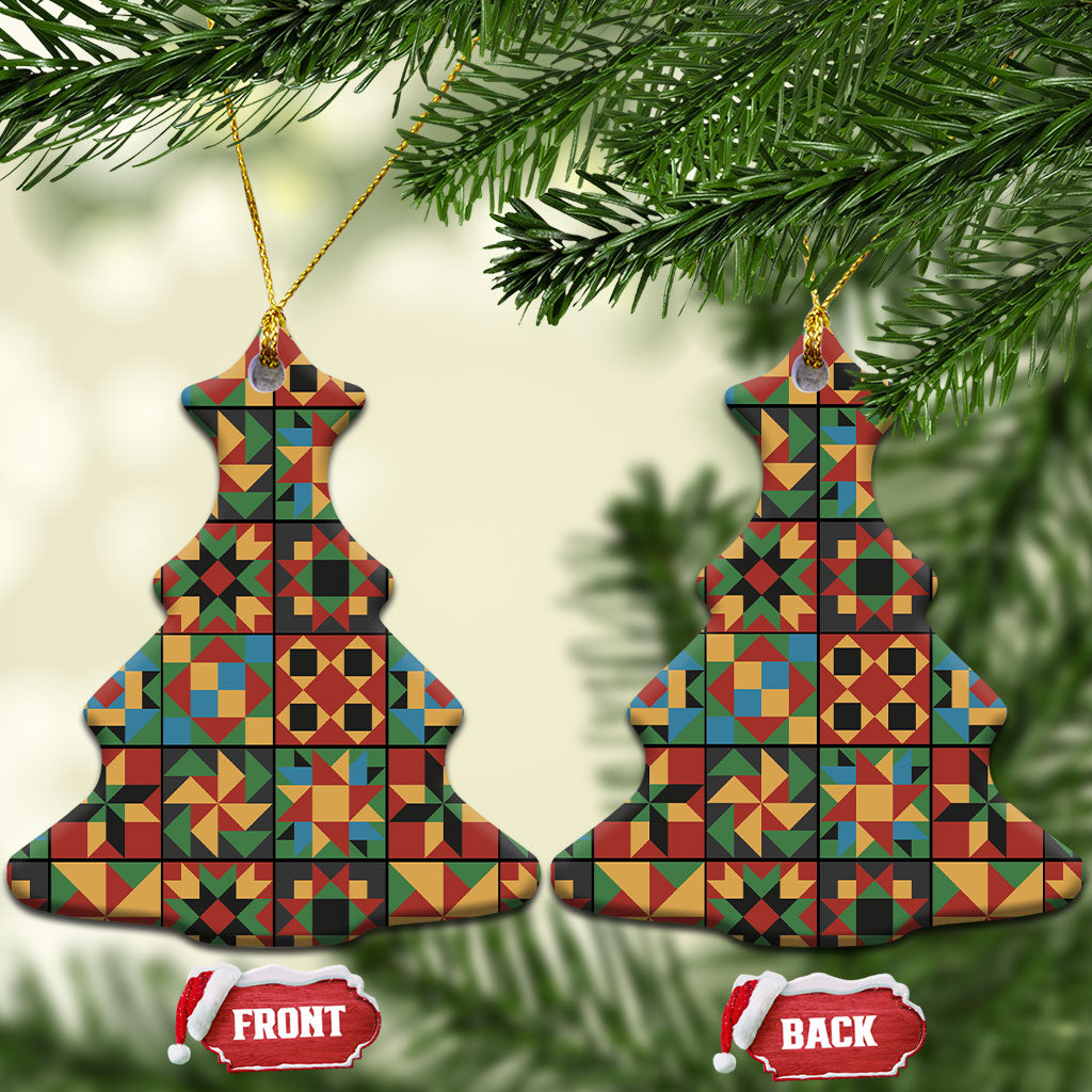 African American Quilt Inspired Ceramic Ornament Freedom Quilt Symbolic Patchwork