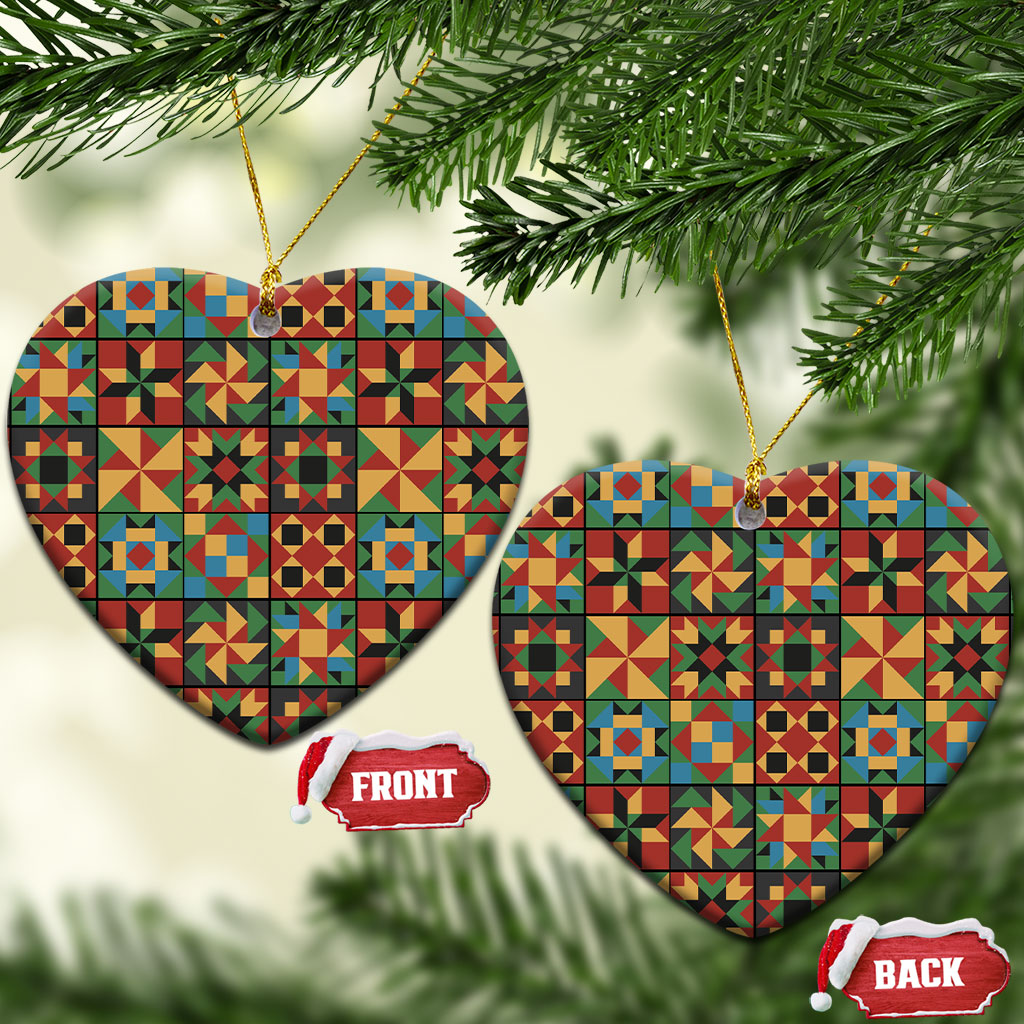 African American Quilt Inspired Ceramic Ornament Freedom Quilt Symbolic Patchwork