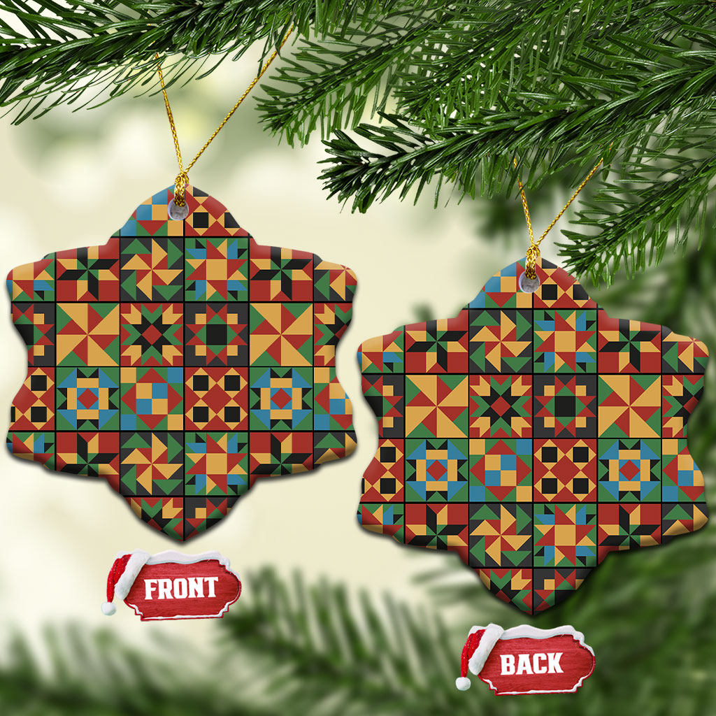 African American Quilt Inspired Ceramic Ornament Freedom Quilt Symbolic Patchwork