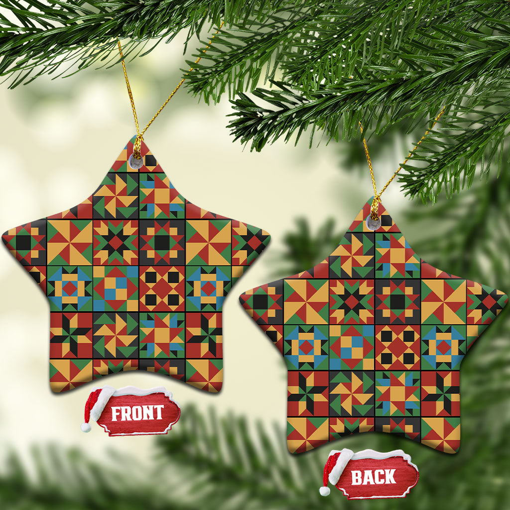 African American Quilt Inspired Ceramic Ornament Freedom Quilt Symbolic Patchwork