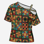 African American Quilt Inspired Cross Shoulder Shirt Freedom Quilt Symbolic Patchwork