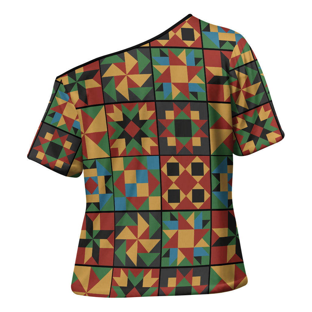 African American Quilt Inspired Cross Shoulder Shirt Freedom Quilt Symbolic Patchwork