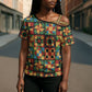 African American Quilt Inspired Cross Shoulder Shirt Freedom Quilt Symbolic Patchwork