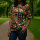 African American Quilt Inspired Cross Shoulder Shirt Freedom Quilt Symbolic Patchwork
