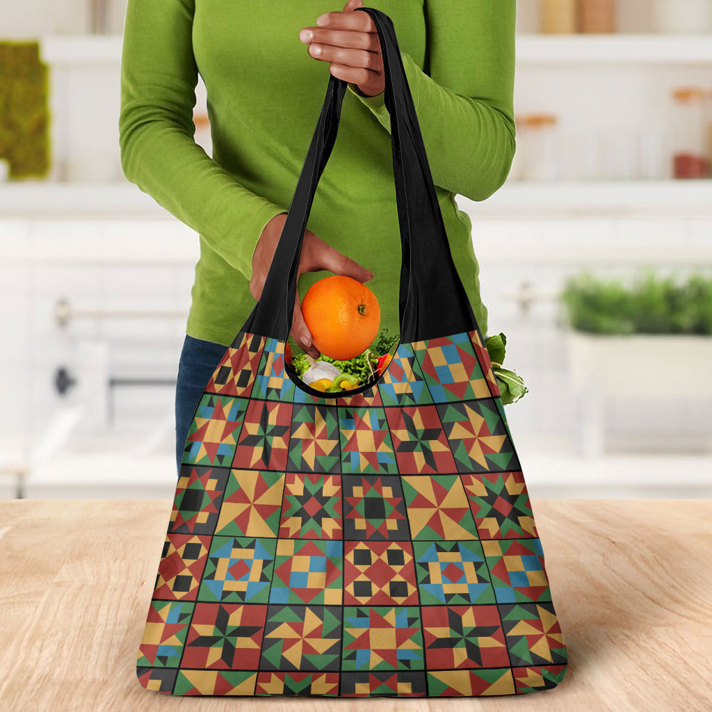 African American Quilt Inspired Grocery Bag Freedom Quilt Symbolic Patchwork