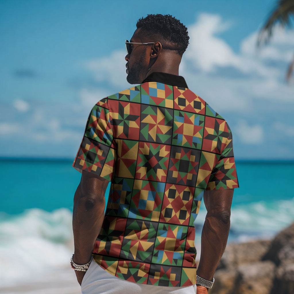 African American Quilt Inspired Hawaiian Shirt Freedom Quilt Symbolic Patchwork