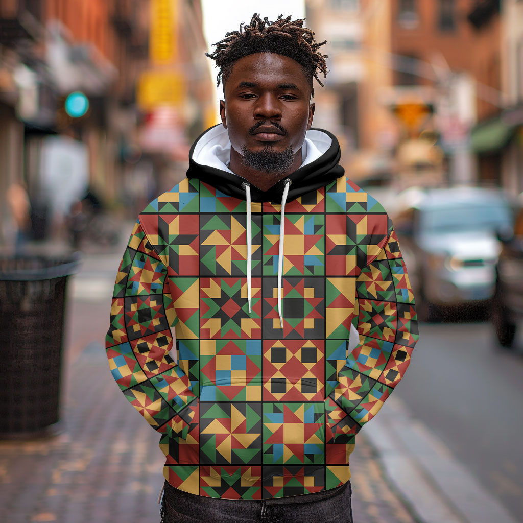 African American Quilt Inspired Hoodie Freedom Quilt Symbolic Patchwork