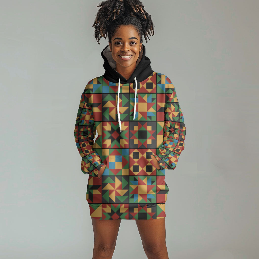African American Quilt Inspired Hoodie Dress Freedom Quilt Symbolic Patchwork