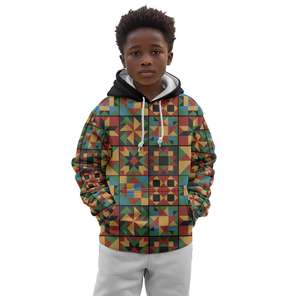 African American Quilt Inspired Kid Hoodie Freedom Quilt Symbolic Patchwork
