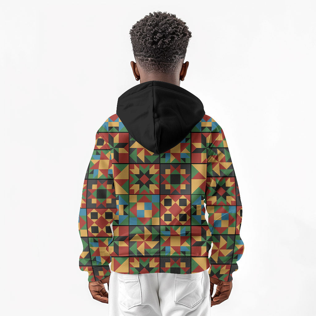 African American Quilt Inspired Kid Hoodie Freedom Quilt Symbolic Patchwork
