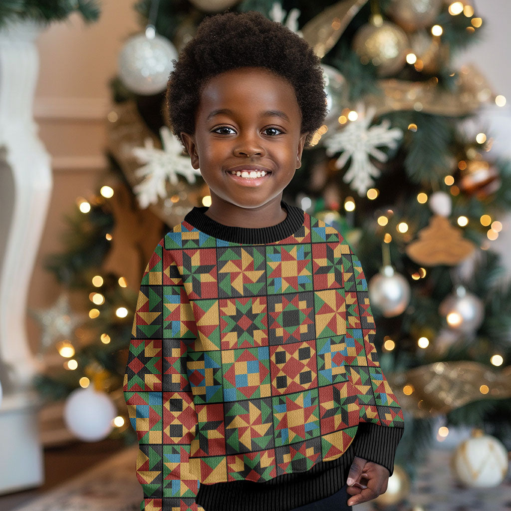 African American Quilt Inspired Kid Ugly Christmas Sweater Freedom Quilt Symbolic Patchwork