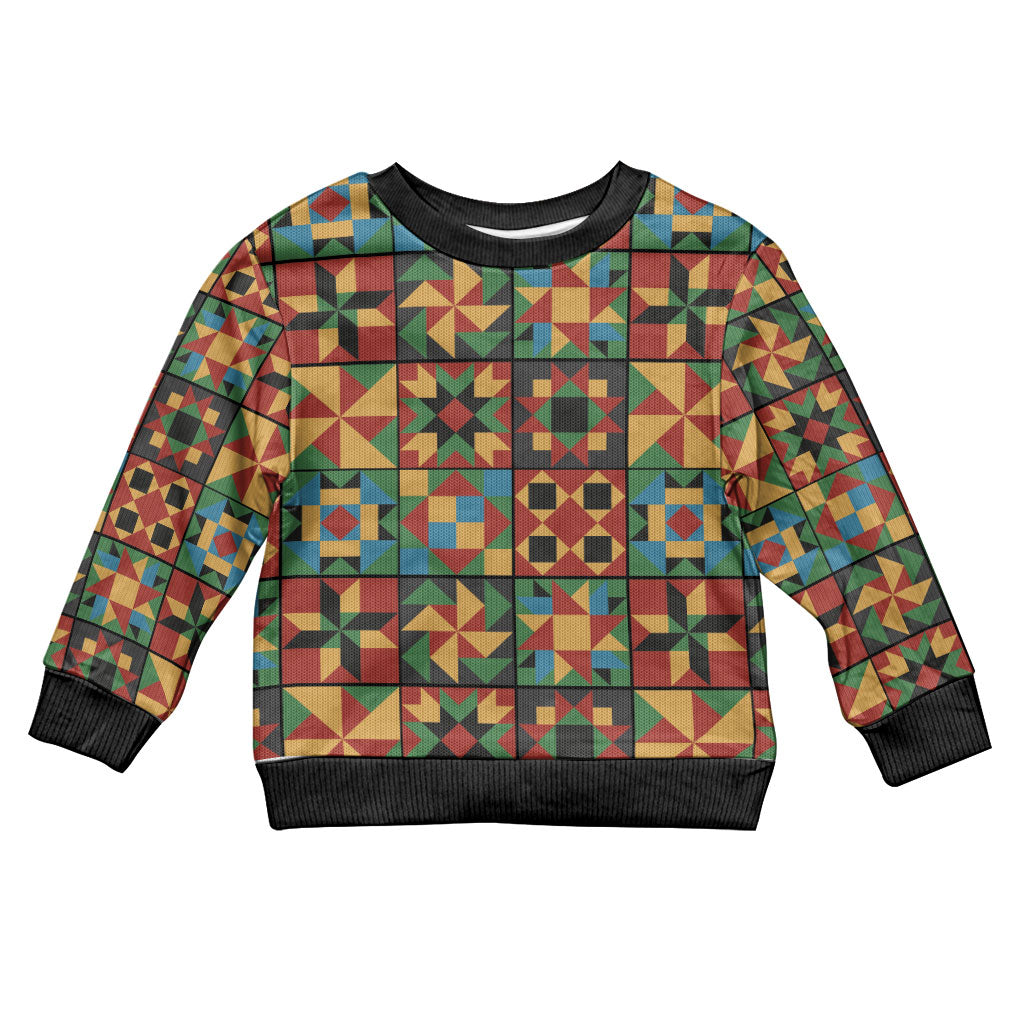 African American Quilt Inspired Kid Ugly Christmas Sweater Freedom Quilt Symbolic Patchwork