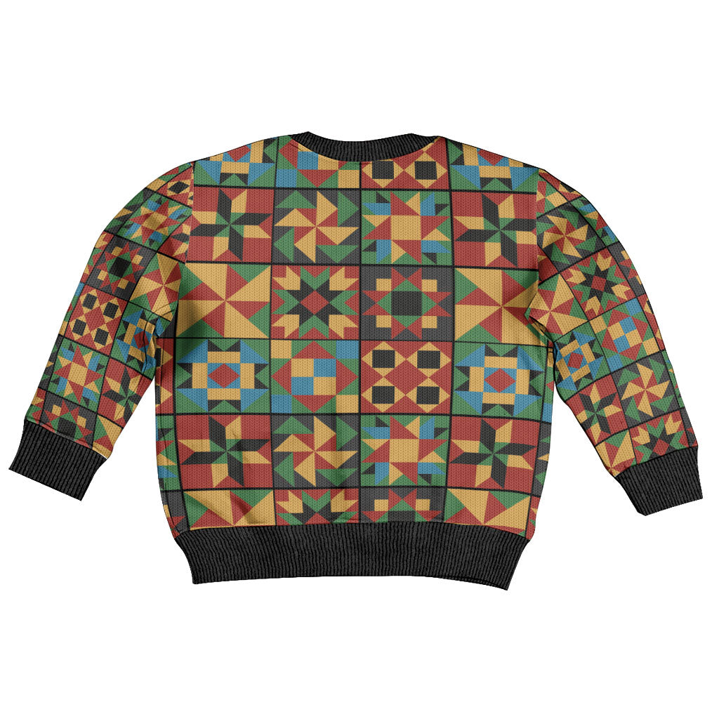 African American Quilt Inspired Kid Ugly Christmas Sweater Freedom Quilt Symbolic Patchwork