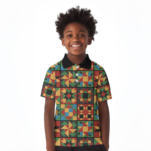 African American Quilt Inspired Kid Polo Shirt Freedom Quilt Symbolic Patchwork