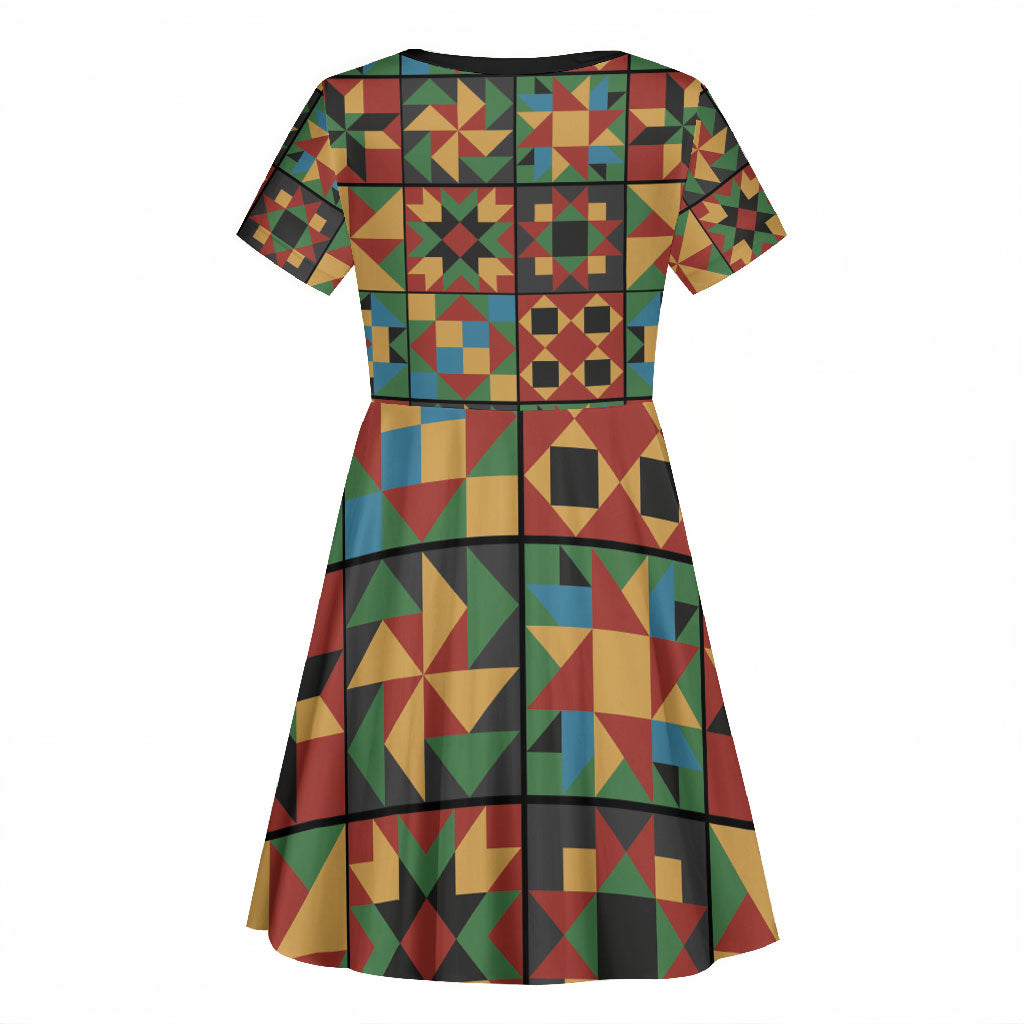 African American Quilt Inspired Kid Short Sleeve Dress Freedom Quilt Symbolic Patchwork