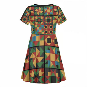 African American Quilt Inspired Kid Short Sleeve Dress Freedom Quilt Symbolic Patchwork