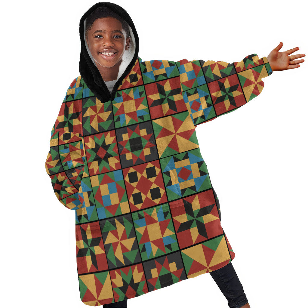 African American Quilt Inspired Kid Wearable Blanket Hoodie Freedom Quilt Symbolic Patchwork
