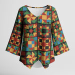 African American Quilt Inspired Kimono Sleeve Blouse Freedom Quilt Symbolic Patchwork