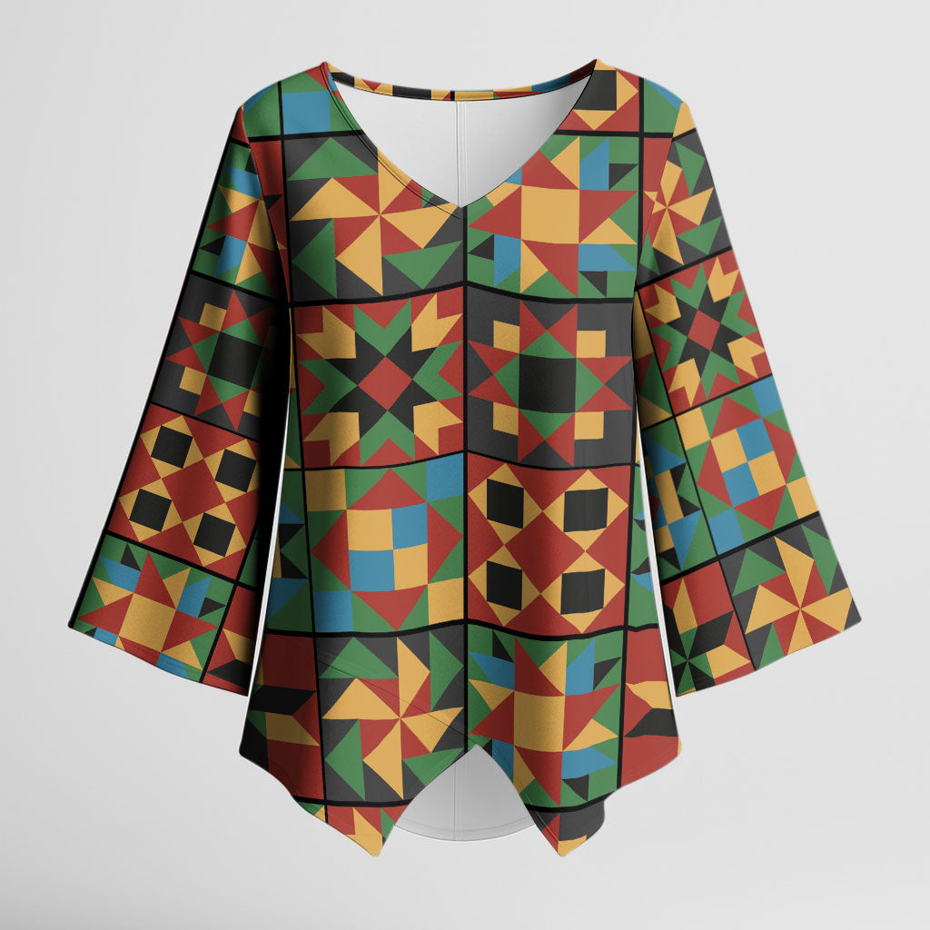 African American Quilt Inspired Kimono Sleeve Blouse Freedom Quilt Symbolic Patchwork