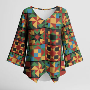 African American Quilt Inspired Kimono Sleeve Blouse Freedom Quilt Symbolic Patchwork