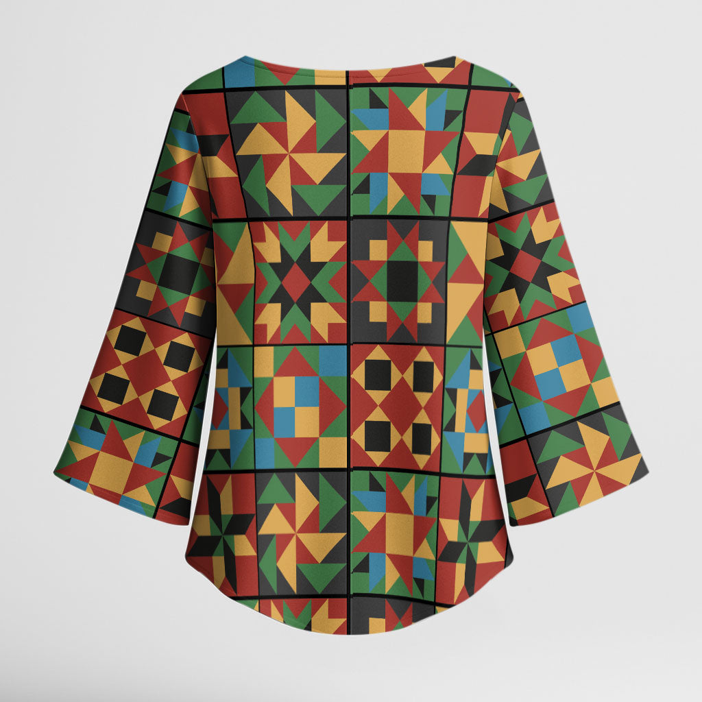 African American Quilt Inspired Kimono Sleeve Blouse Freedom Quilt Symbolic Patchwork