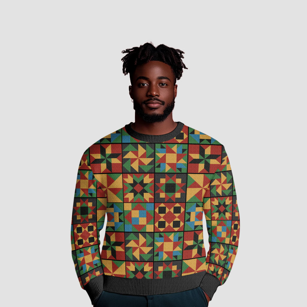 African American Quilt Inspired Ugly Christmas Sweater Freedom Quilt Symbolic Patchwork