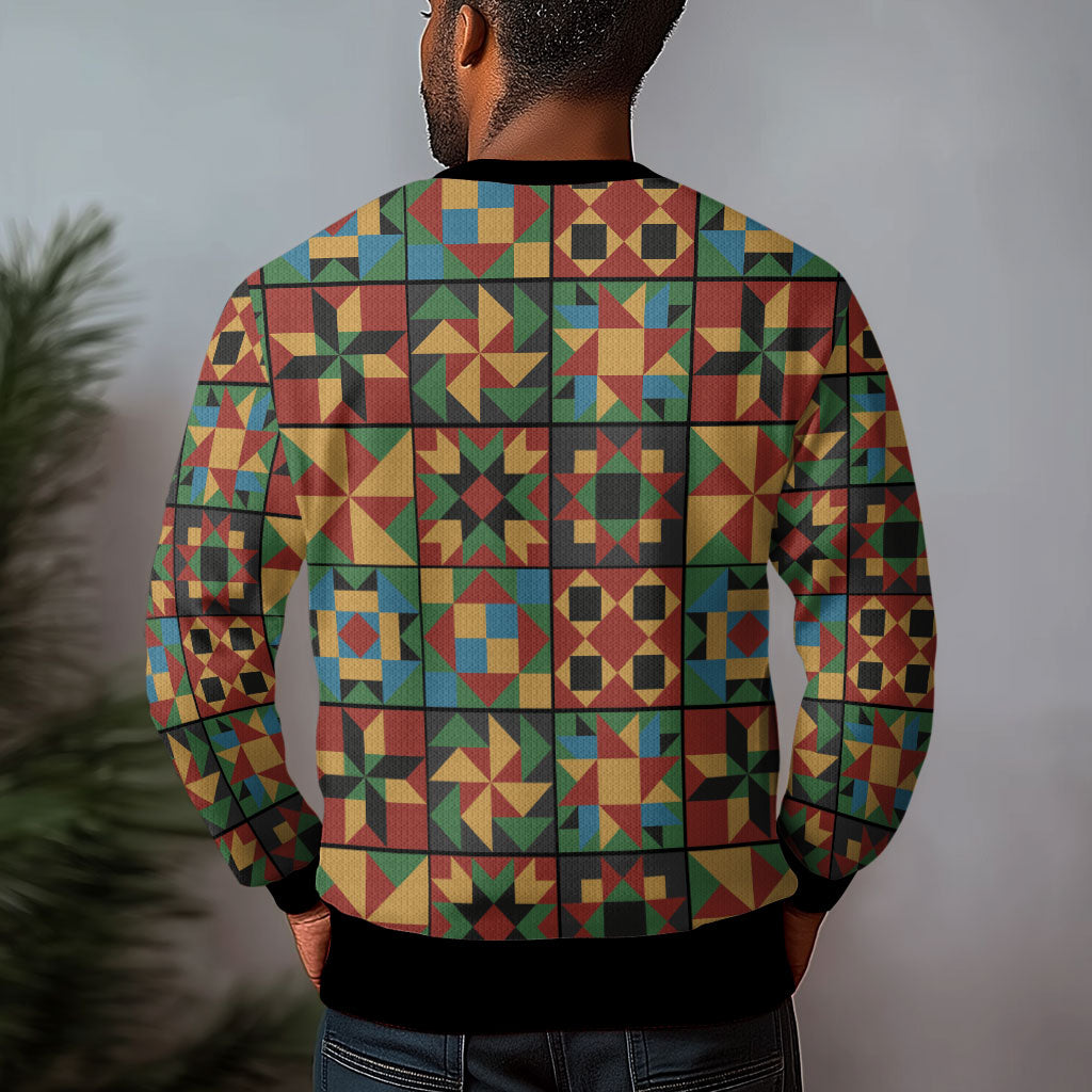 African American Quilt Inspired Ugly Christmas Sweater Freedom Quilt Symbolic Patchwork