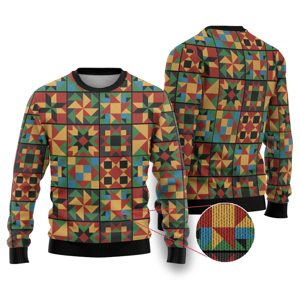 African American Quilt Inspired Ugly Christmas Sweater Freedom Quilt Symbolic Patchwork