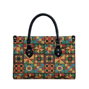 African American Quilt Inspired Leather Bag Freedom Quilt Symbolic Patchwork